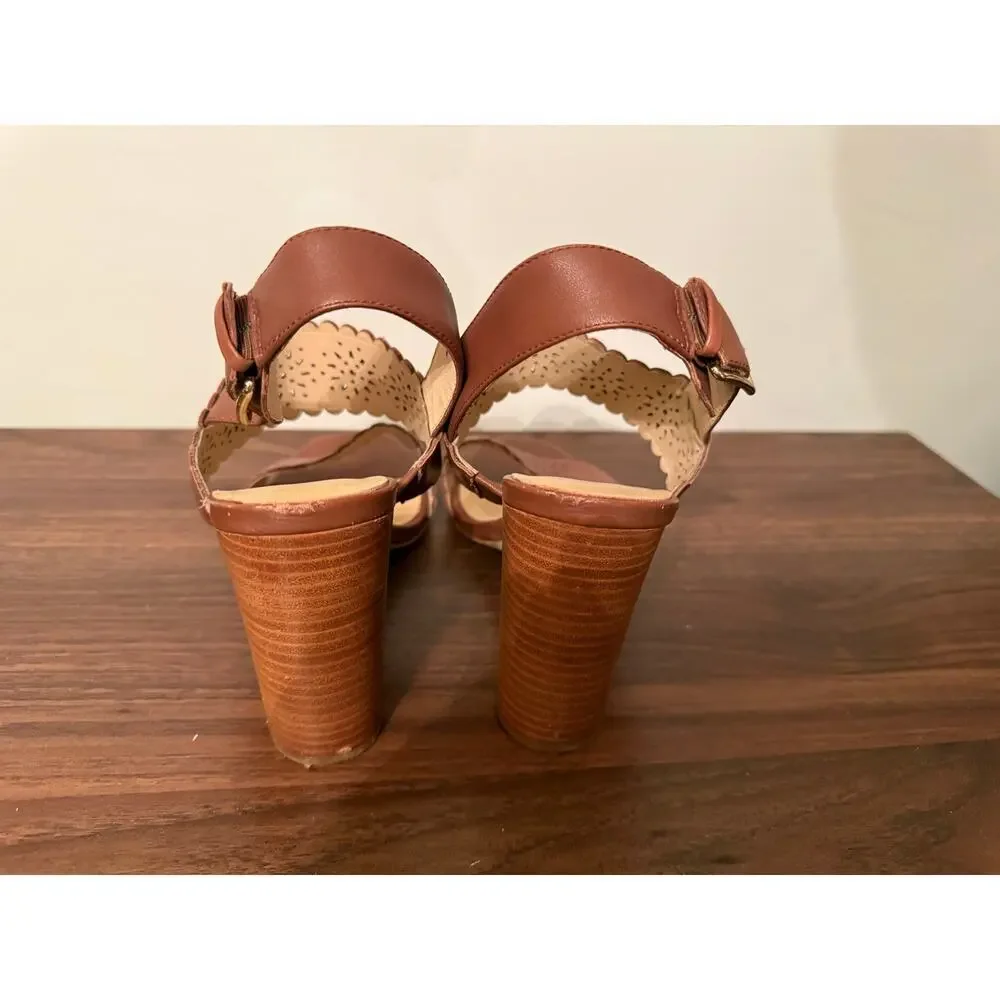 Kate Spade NY Paula Laser Cut Women's Brown Leather Dress Sandal Block Heel 11M